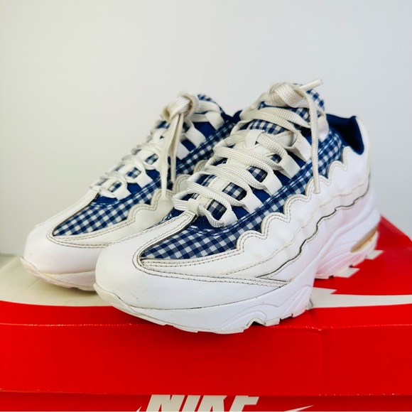Nike Air Max 95 QS GS Gingham White Shoes Sneakers AH3808-101 Youth Size 6.5Y - Picture 2 of 10